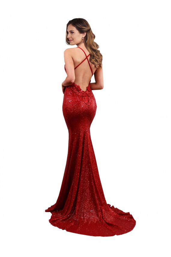 Low Back Mermaid V-Neck Long Sequin Bridesmaid Dress UK