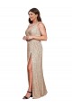 Deep V-Neck Sleeveless Sparkling Sequin Bridesmaid Dress with Draped Cowl Back UK