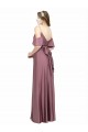 Draped Cold Shoulder Sleeves Long Silky Satin Bridesmaid Dress with Slit and Tie Back UK