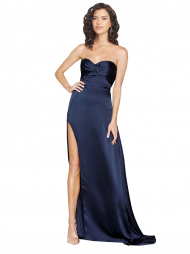 Knotted Sweetheart Silky Satin Bridesmaid Dress with High Side Split UK