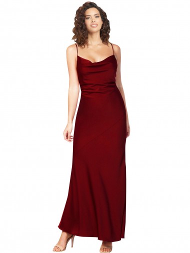 Cowl Neck Low Back Silky Satin Bridesmaid Dress with Thin Back Straps UK