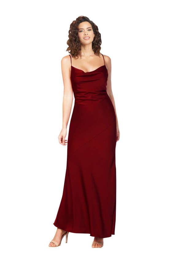 Cowl Neck Low Back Silky Satin Bridesmaid Dress with Thin Back Straps UK