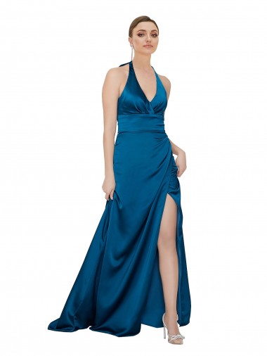 Halter Neck Silky Satin Bridesmaid Dress UK