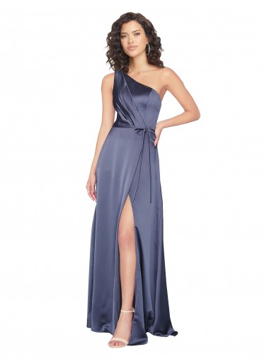 Draped Silky Satin Bridesmaid Dress with Tied Waist UK