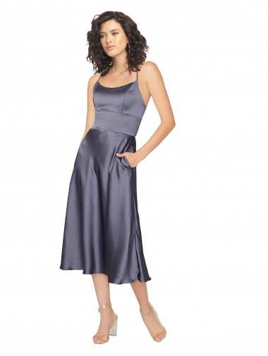 Midi Silky Satin Dress with Open Tied Back UK