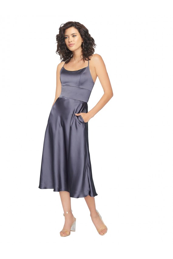 Midi Silky Satin Dress with Open Tied Back UK