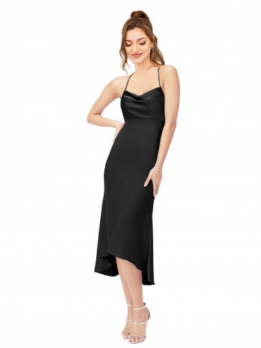 High Low Midi Silky Satin Cowl Neck Bridesmaid Dress UK