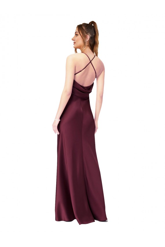 Cowl Back V-Neck Silky Satin Bridesmaid Dress UK