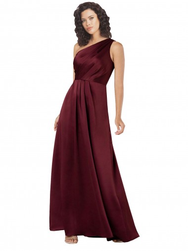 One Shoulder Silky Satin Bridesmaid Dress with Subtle Pleats UK