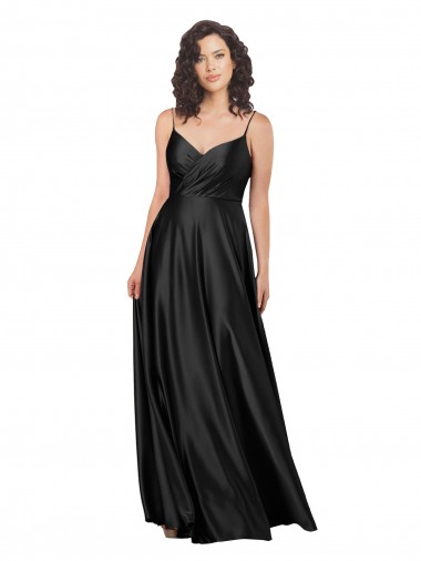 Full Length V-Neckline Silky Satin Bridesmaid Dress with Full Skirt UK