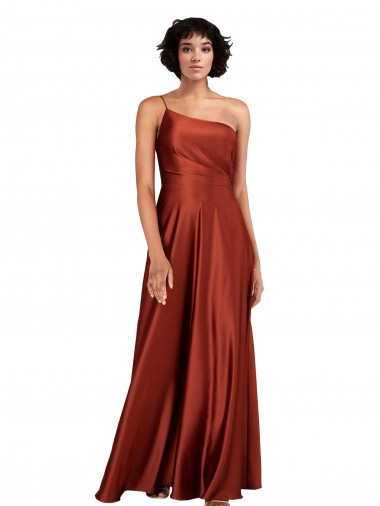 Sophisticated One Shoulder Silky Satin Bridesmaid Dress with Full Skirt UK