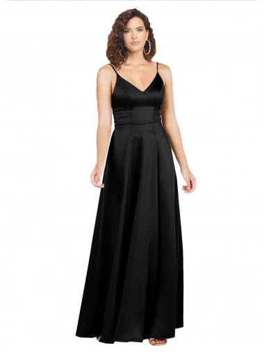 Silky Satin Floor-Length Long Bridesmaid Dress with V-Neckline UK