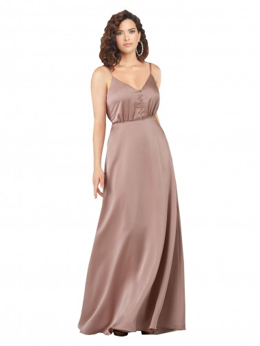 Subtle V-Neckline Silky Satin Bridesmaid Dress with Front Button Detail UK