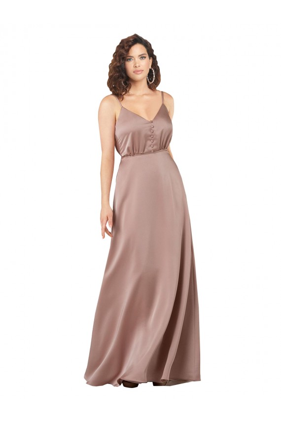 Subtle V-Neckline Silky Satin Bridesmaid Dress with Front Button Detail UK