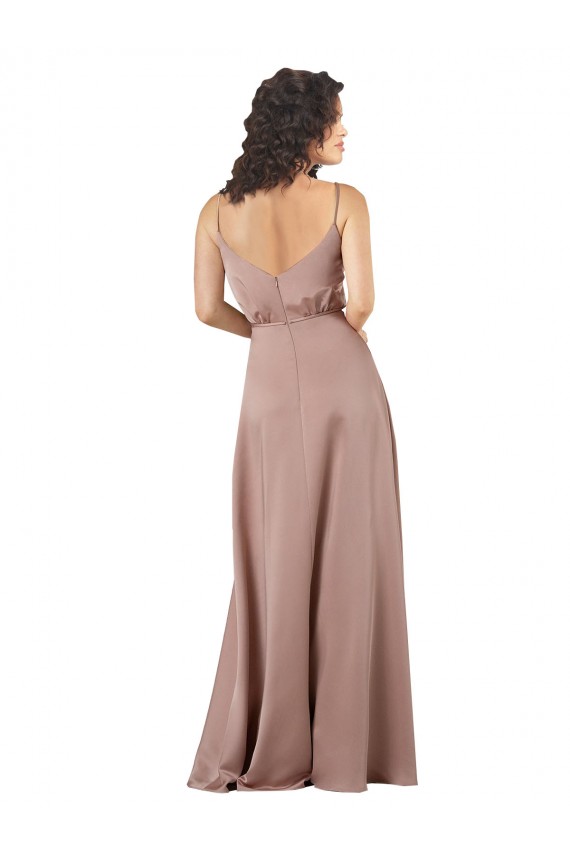 Subtle V-Neckline Silky Satin Bridesmaid Dress with Front Button Detail UK