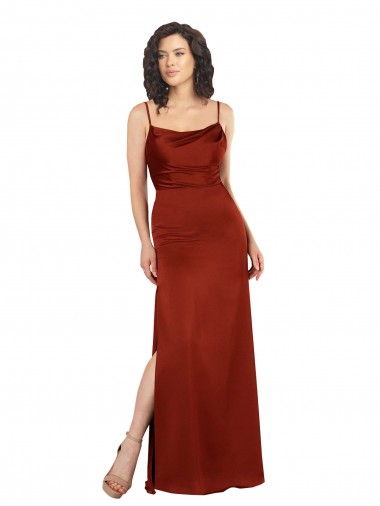 Floor-Length Silky Satin Bridesmaid Dress with Skirt Slit UK