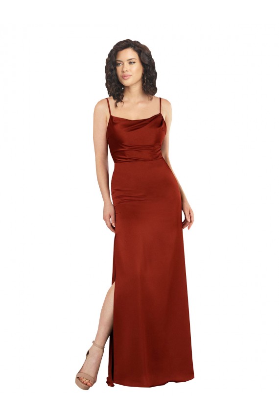 Floor-Length Silky Satin Bridesmaid Dress with Skirt Slit UK