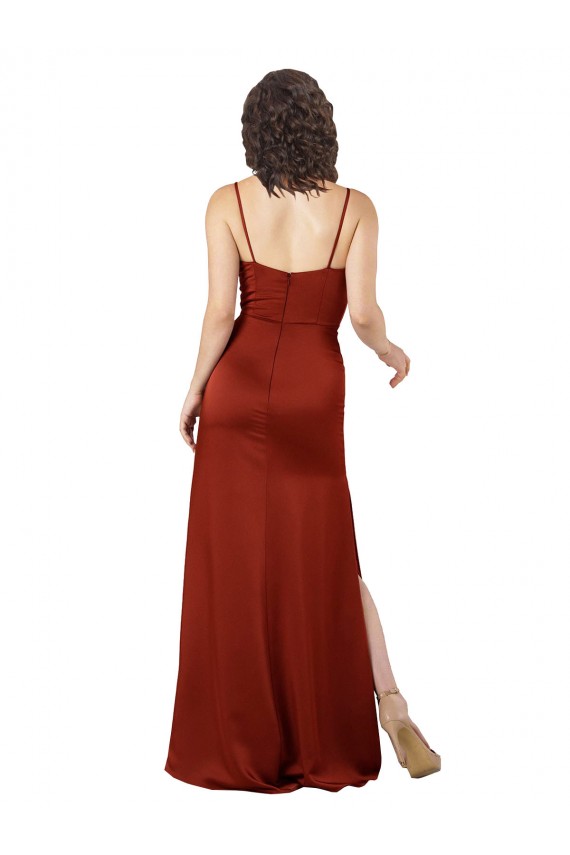 Floor-Length Silky Satin Bridesmaid Dress with Skirt Slit UK