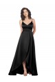 High Low V-Neckline Silky Satin Tulip Bridesmaid Dress with Wrap Skirt UK