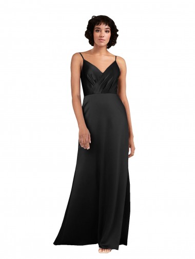 Full Length V-Neckline Silky Satin Bridesmaid Dress with Spaghetti Straps UK