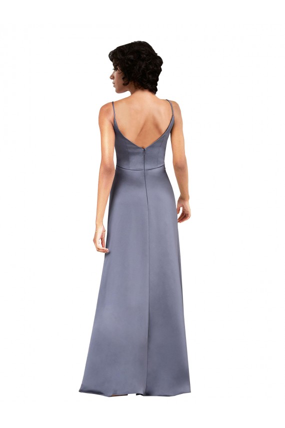 Full Length V-Neckline Silky Satin Bridesmaid Dress with Spaghetti Straps UK