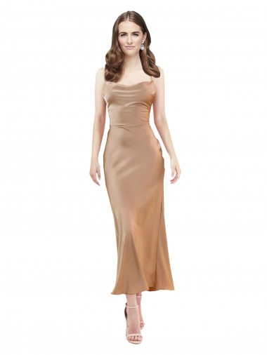 Cowl Neck Silky Satin Midi Length Bridesmaid Dress Low Back UK