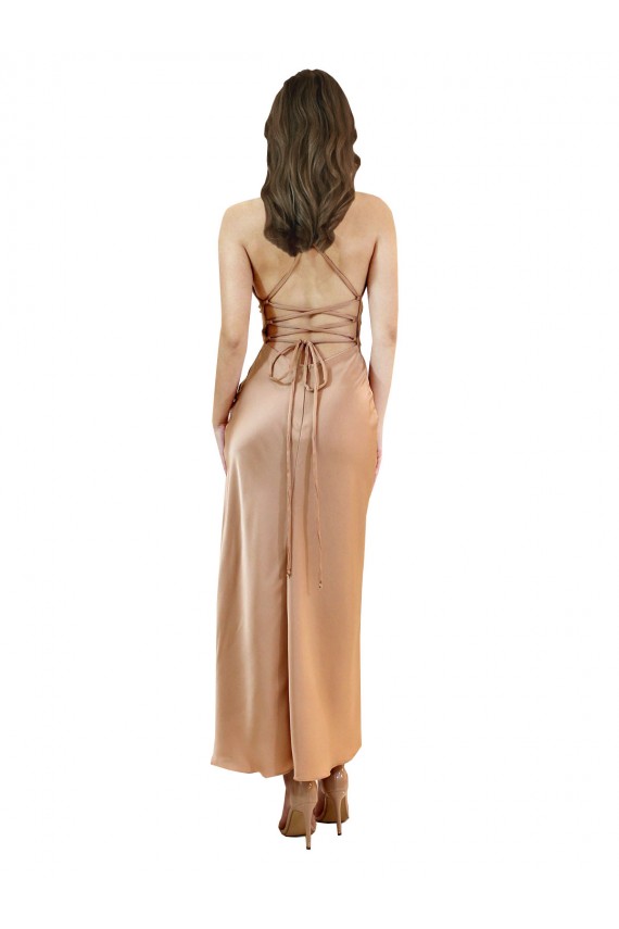 Cowl Neck Silky Satin Midi Length Bridesmaid Dress Low Back UK