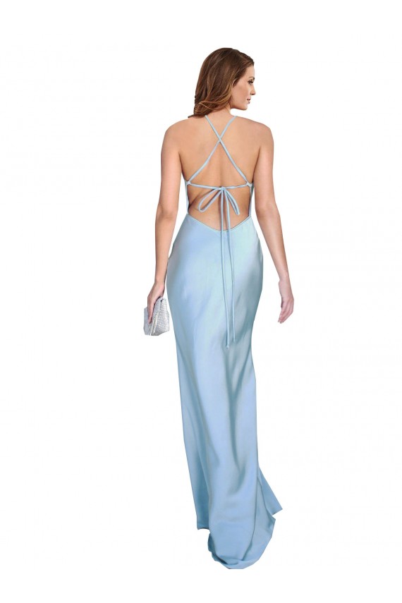 Open Back with Ties Cowl Neck Sheath Silky Satin Long Bridessmaid Dress UK