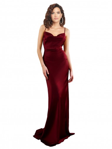 Cowl Neck Long Criss Cross Open Back Silky Satin Bridesmaid Dress UK