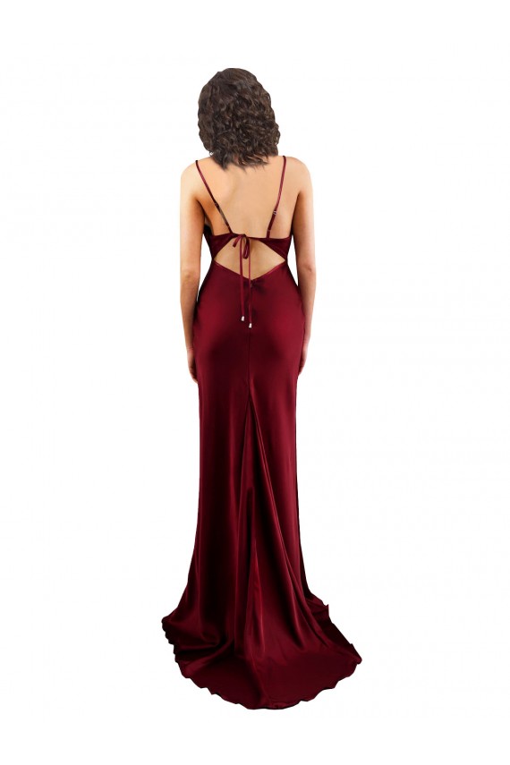 Cowl Neck Long Criss Cross Open Back Silky Satin Bridesmaid Dress UK