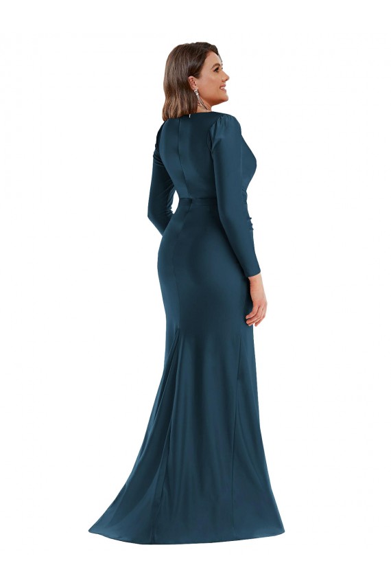 Long Sleeves Draped Wrap Silky Satin Mermaid Bridesmaid Dress with Front Slit UK