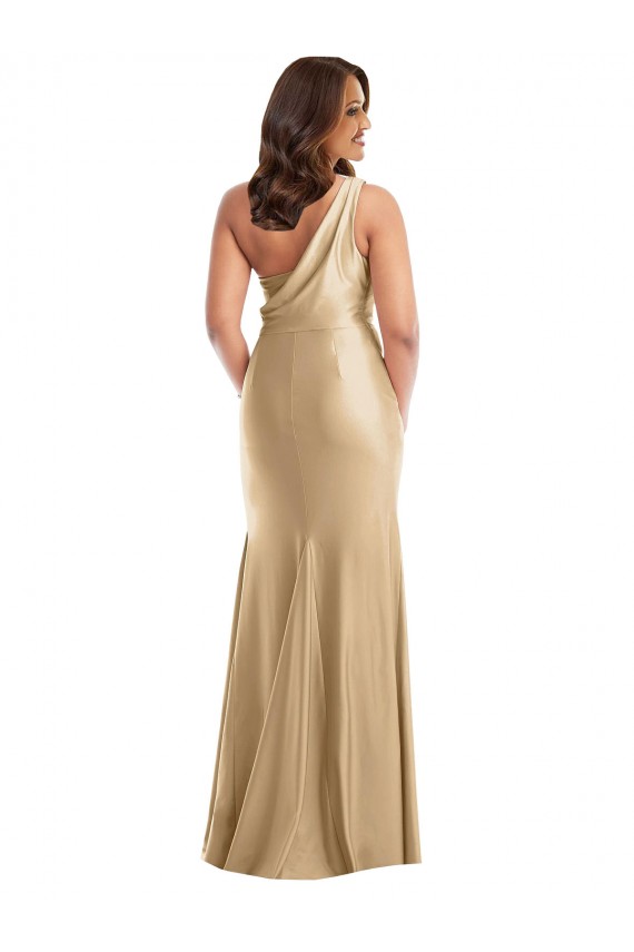 One Shoulder Asymmetrical Cowl Back Silky Satin Mermaid Bridesmaid Dress UK