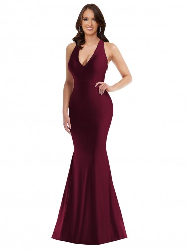 Plunge Neckline Cutout Low Back Silky Satin Mermaid Bridesmaid Dress UK