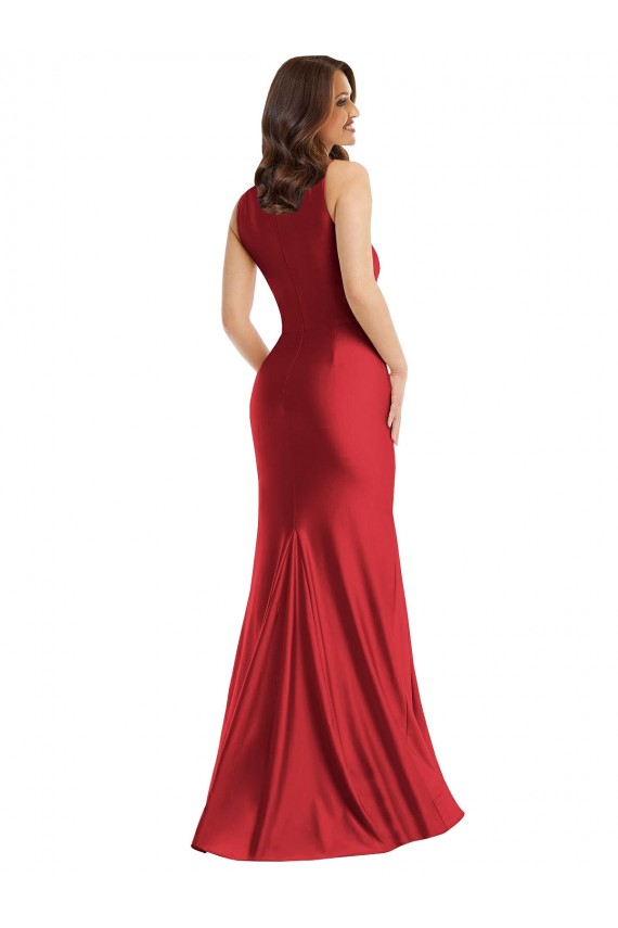 Square Neck Silky Satin Mermaid Bridesmaid Dress with Side Slit UK