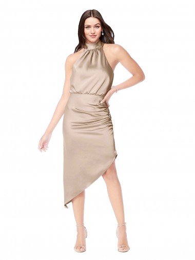 Silky Satin Bridesmaid Dress with Asymmetric Skirt UK