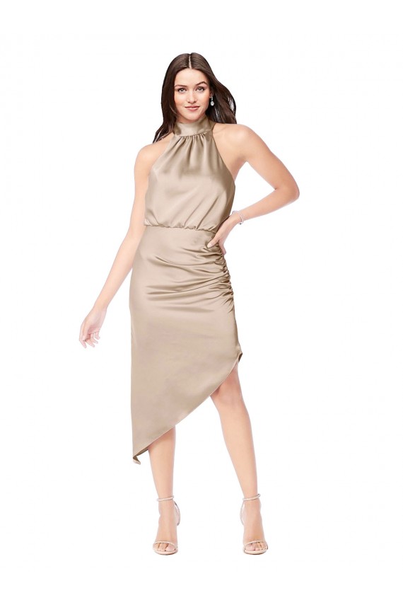 Silky Satin Bridesmaid Dress with Asymmetric Skirt UK