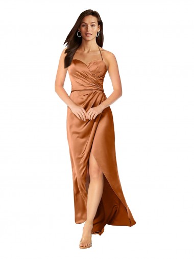 Faux-Wrap Skirt Silky Satin Bridesmaid Dress UK