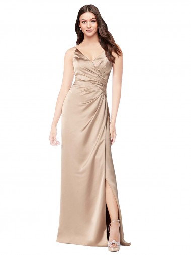 Silky Satin Bridesmaid Dress with Draped Surplice Bodice UK