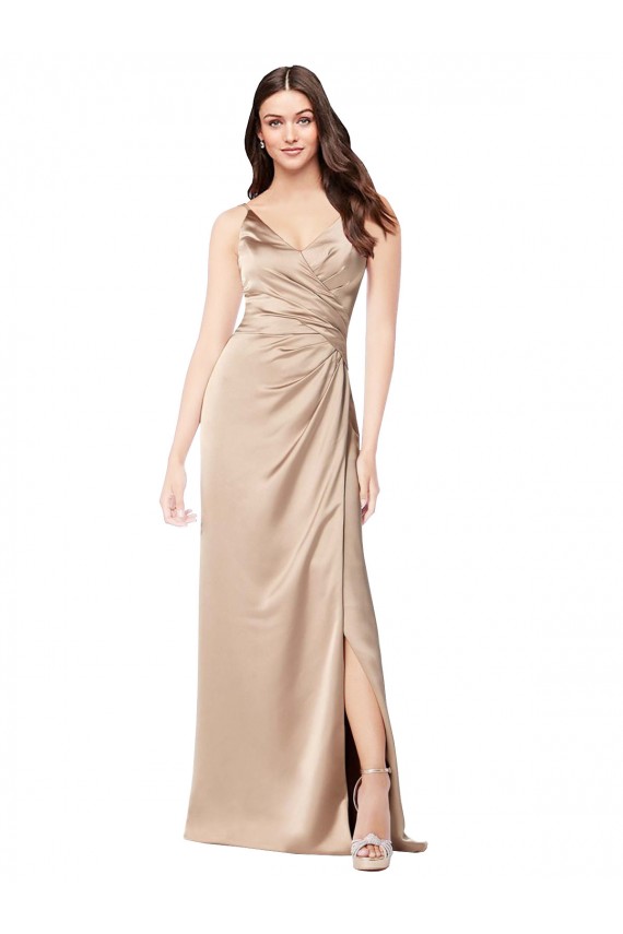 Silky Satin Bridesmaid Dress with Draped Surplice Bodice UK