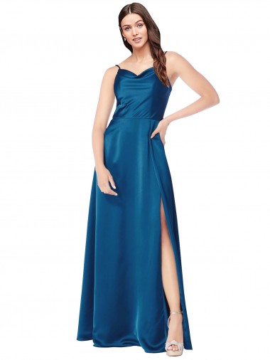 Cowl Neck Salky Satin Bridesmaid Dress UK