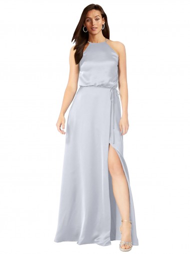 Halter Neck Silky Satin Bridesmaid Dress with Strappy Back UK