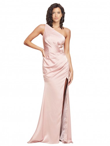 Full Length Ruched Silky Satin Bridesmaid Dress with Low Back and High Split UK