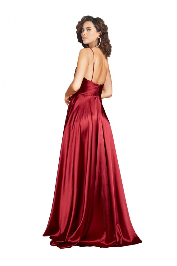 Silky Satin Cowl Neckline Long Bridesmaid Dress with Spaghetti Straps UK