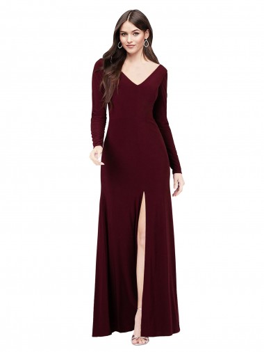 Long Sleeves Spandex Bridesmaid Gown with Front Slit UK