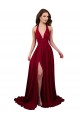 A-Line Halter Plunge V-Neckline Open Back Spandex Bridesmaid Dress with Slit UK