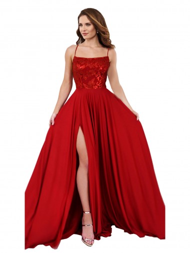 Lace Over Bodice Long Spandex Bridesmaid Dress with Slit UK