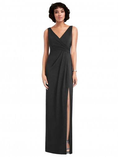 Draped Wrap Maxi Spandex Bridesmaid Dress with Front Slit UK