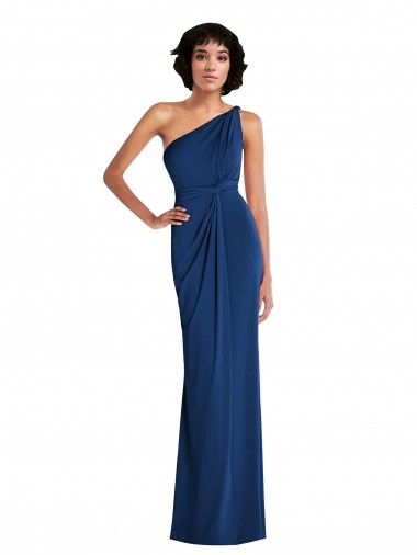 Grecian Inspired One Shoulder Twist Draped Maxi Spandex Bridesmaid Dress UK