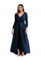 Long Sleeves Wrapped Spandex Bridesmaid Dress with High Low Full Skirt and Pockets UK