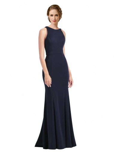 High Neck Sheath Long Crepe Bridesmaid Dress UK